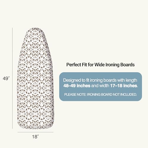 UniSimp Ironing Board Cover and Pad 18"x49" Extra Thick Natural Cotton, Scorch and Stain Resistant Iron Board Cover,Wide Ironing Board Cover with Fasteners Heavy Duty Heatproof Elastic Edge Taupe - color: Taupe, size: 18" x 49"