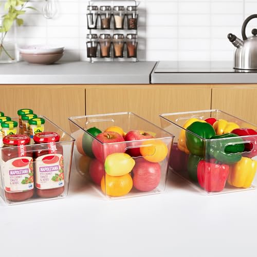 YIHONG 36 Pack Clear Pantry Organizer Bins, Plastic Containers with Handle for Kitchen,Freezer,Cabinet,Closet,Bathroom Under Sink Storage - size: L(11.2"L x 7.5"W x 6"H) (Pack of 6)