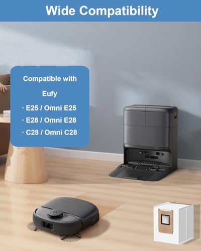6 Pack Dust Bags Replacement for Eufy E25, E28, C28 Robot Vacuum Cleaner with Self-Empty Station, Effective Filtration, Leak-proof, 3.2L Large Capacity - size: 6pack