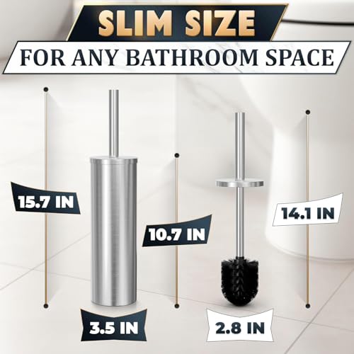 Silver Toilet Brush and Holder Set, Freestanding, Splash Protection