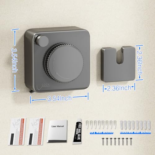 MUSTORN Retractable Clothesline Indoor, Non-Sagging Outdoor Clothes Line Retracting Heavy Duty Clothes Drying Laundry Line Wall Mounted Stainless Steel Line-13.8 Feets(Square-Gray) - color: Gray