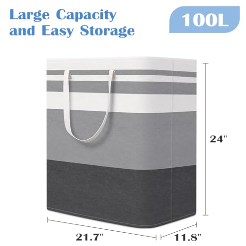 BlissTotes 3-Pack Laundry Basket, Collapsible Laundry Hamper, Grey, 100L - color: Grey, size: 100L