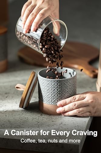 Miamolo Ceramic Jar with Lid, Coffee Grounds Container, Gray & 20 fl.oz - color: Grey, size: 20 fl.oz