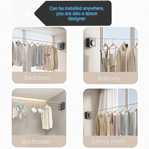 Retractable Clothesline, Wall Mounted, Stainless Steel, 17 Ft Indoor Outdoor (Black) - color: Black