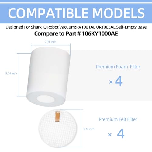 AirClean 4 Pack 3.7" High Replacement Base Pre-Motor Foam Filters Compatible with Shark IQ Robot Vacuum R101AE RV1001AE UR1005AE Self-Empty Base - color: R101AE-4 Pack