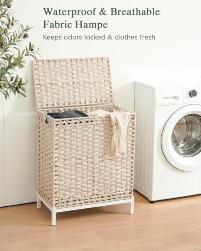 SETVSON Laundry Hamper with Lid, Wicker Laundry Basket, 112 L, Light Khaki - color: Light Khaki, size: 112 L - 29.6 gal