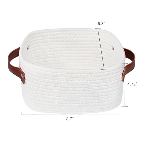 ABenkle Small Storage Basket, Mini Baskets with Handle, Cute Cotton Woven Baskets for Shelves, Boho Decorative Toy Storage Bin for Nursery, Spa, Empty Gift Basket - XS, White - color: White