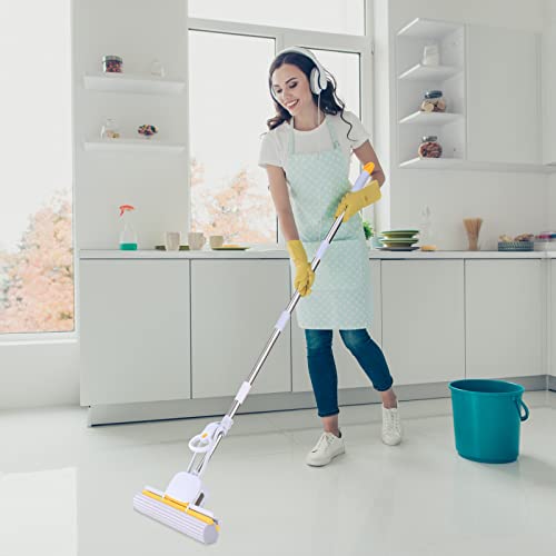 PVA Sponge Mops for Floor Cleaning Squeeze with 60" Long Handle, Self Wringing Mop with 15" Head for Kitchen Bathroom Tiles, Sponge Mops for Floor Cleaning with Wringer DUDTO - size: 15" PVA Mop - with Roller