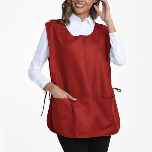 Xeoxarel Unisex Cobbler Apron with 3 Deep Pockets, Smock Vest Apron - color: 1 Pack - Red