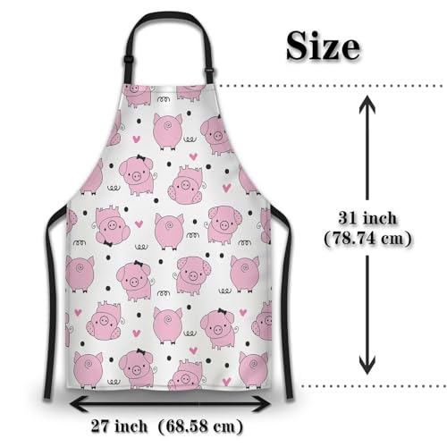 Cooking Apron for Men Cute Pink Pig Piggy Kitchen Aprons for Women for Kitchen Restaurant BBQ Painting Crafting Gardening 27” (W) x 31” (H), Waterproof Apron - color: Cute Pink Pig Piggy