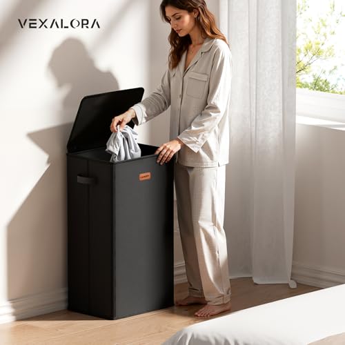 100L Laundry Hamper with Lid, Large Clothes Hampers with Removable Bag, Collapsible Laundry Basket for Bathroom, Bedroom, Laundry Room, Dorm, Black - color: Black, size: 26.4 Gal - 1 Section