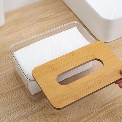 Tissue Box Cover Rectangular, Minimalist Large Capacity Decorative Tissue Box Holder, Dryer Sheet Holder for Home Living Room Dining Room (Medium Transparent)