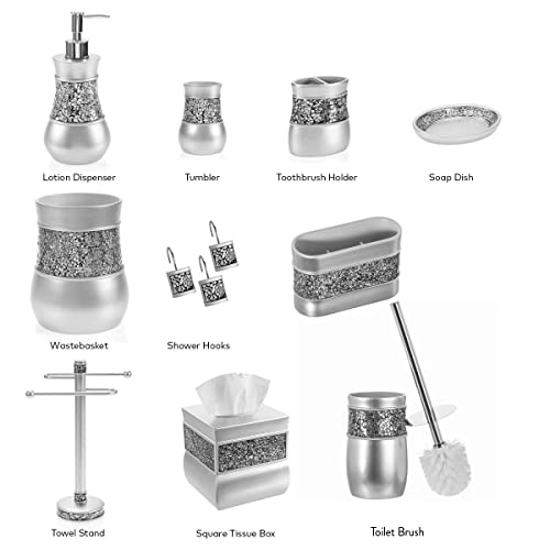 Crackled Glass Silver Free Standing Countertop Fingertip Towel Holder Stand - style: Towel Stand