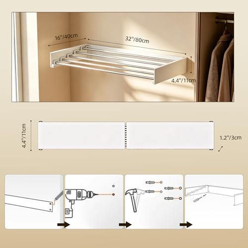 Wall Mounted Drying Rack 32" Foldable Space Saving for Laundry Room - size: 32 Inches