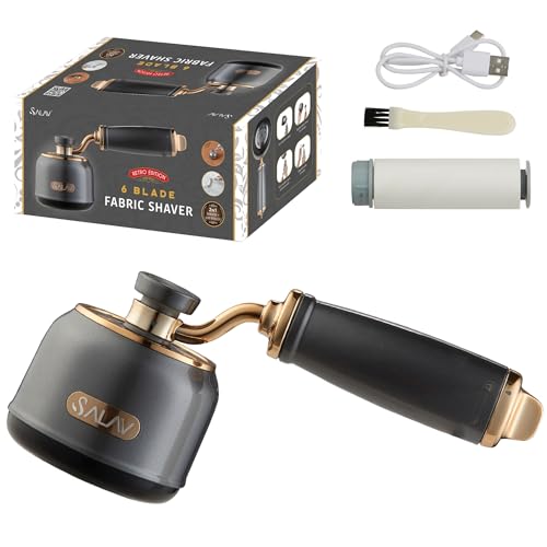 SALAV® Retro Edition Rechargeable Fabric Shaver and Lint Roller with 6-Blade System Removes Fuzz and Piling on Fabrics, with Charging Cable and Mini Brush (Titanium) - color: Titanium