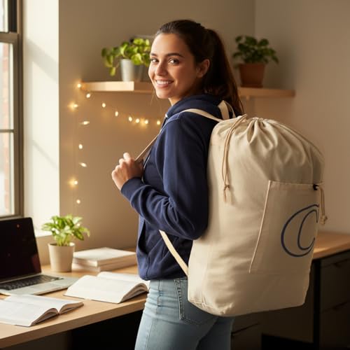 Laundry Bag Backpack Personalized Initial Canvas Laundry Bag, Letter C - color: Letter C, size: X-Large
