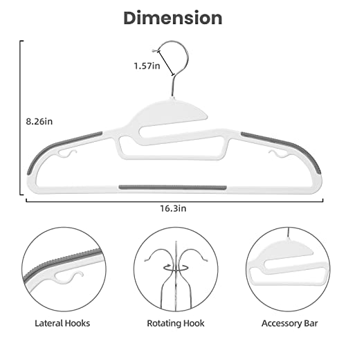 BAGAIL Plastic Hangers 50 Pack with Non-Slip Design,0.2 Inches Thick, 360°Swivel Hook Space Saving Organizer for Bedroom Closet,Shirts,Pants(White- S Shaped) - color: White