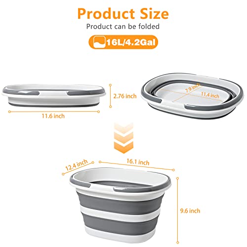 Goderewild Large Collapsible Bucket 4.2 Gallon (16L) for House Cleaning, Camping, and More - Space Saving, Multiuse Water Bucket for Cleaning Mop - Lightweight and Portable (Grey-1) - color: New Grey