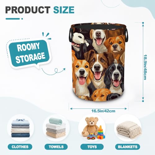 Cute Puppy Dog Faces Dirty Clothes Hamper,Foldable Laundry Basket with Handles,Pet Lover Waterproof Oxford Cloth Storage Bin for Bedroom Bathroom Nursery,16 x 20 Inch - color: Cute Puppy Dog Faces,Pet Lover