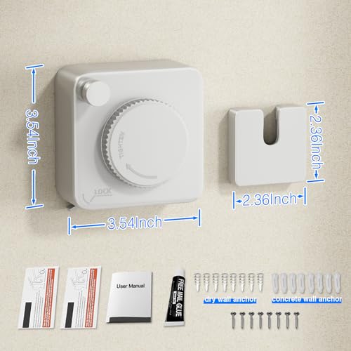MUSTORN Retractable Clothesline Indoor, Non-Sagging Outdoor Clothes Line Retracting Heavy Duty Clothes Drying Laundry Line Wall Mounted Stainless Steel Line-13.8 Feets(Square-White) - color: White
