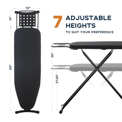 Ironing Board Full Size, RAINHOL Black 54"x13" Compact Ironing Board - color: Black