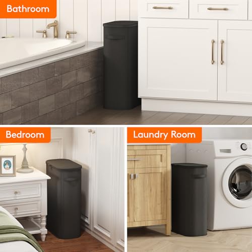 Lifewit Slim Laundry Basket with Lid and Removable Bag, 65L, Black - color: Black, size: 65L