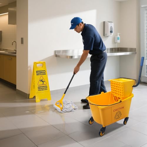 Kefanta 35 Qt Side Press Wringer Commercial Mop Bucket on Wheels Set,Yellow