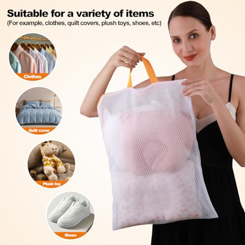 Laundry Bags Mesh Wash Bag, Washer Bag for Laundry Delicates, Orange Hanger - color: Orange, size: 1L(16x20")+2M(12x16")