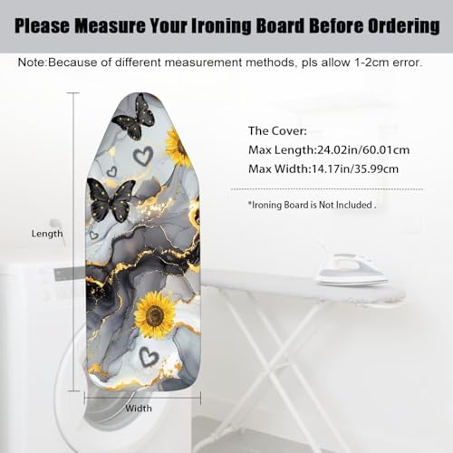Sunflower Marble Butterfly Print Mini Ironing Board Cover, Washable, Stain Resistant, Anti Scorch, Elastic Table Top Iron Cover Anti-Slip, 24"x14" - color: Grey - Marble Butterfly Sunflower