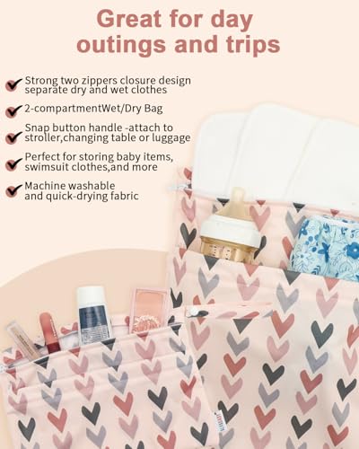 ALVABABY 3 Pack Wet Dry Bags for Cloth Diapers, Swimsuits & Gym Clothes, Waterproof Reusable Baby Diaper Bag with 2-Zippered Compartments, Hanging Strap, Machine Washable, Small/Medium/Large for Dayca - color: Colorful grid