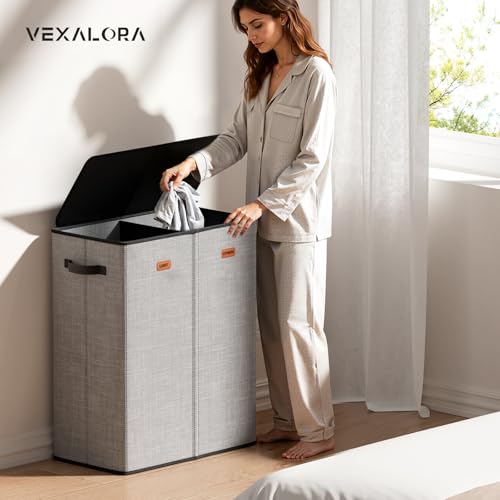 150L Double Laundry Hamper With Lid, Large Clothes Hampers with Removable Bag, Laundry Hamper 2 Section for Bathroom, Bedroom, Laundry Room, Dorm, Grey - color: Grey, size: 39.63 Gal - 2 Section