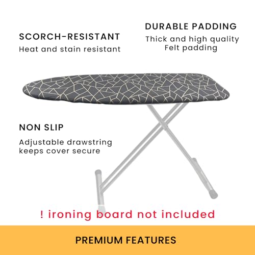 SAVUK Ironing Board Cover and Pad Standard Size 15x54 inch Extra Heavy Duty Thick Padding, Heat Reflective, Non Stick Scorch and Stain Resistant (Geometric Grey, 15" x 54")