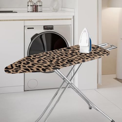 Non-Slip Ironing Board Cover Leopard Print Pattern Universal Stretchy Cover with Elasticized Edges and Hook and Loop Fastener Strap for Friends Home Decoration - color: Leopard Print