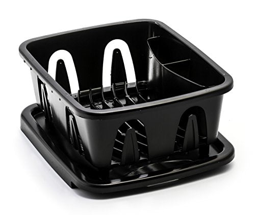 Camco RV Mini Dish Drainer & Tray - Features a Sloped Drain Tray Design,Heavy-Duty Construction - Ideal for Small Spaces,Apartments,Boats, and More -9.5"L x 11.7"W x 4.75"H - Black (43512)(Pack of 2) - size: (Pack of 2)