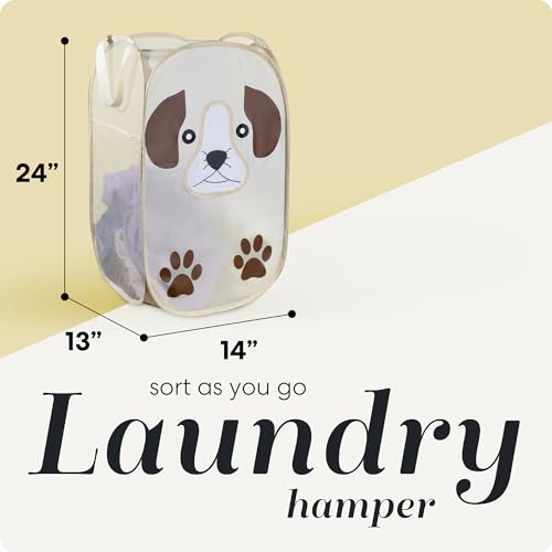 Pop Up Laundry Hamper, Cute Puppy 71L Collapsible Mesh Basket with Handles - color: Puppy, 1-PACK