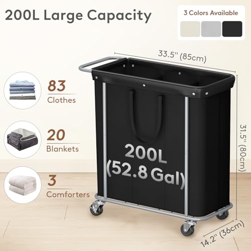Lifewit 200L Rolling Laundry Basket with Steel Frame, Removable Bag, Black - color: Black, size: 200L