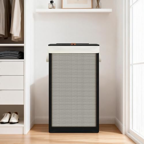 STO STO Laundry Hamper with Lid, 90L Sturdy Steel-Frame Clothes Hamper with Removable Washable Liner, Breathable Large Laundry Basket for Bedroom, Bathroom, Laundry Room, Dorm, Closet - size: 1-Section