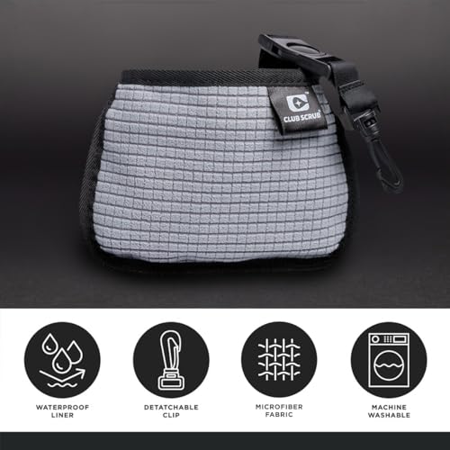 Club Scrub Mini, Golf Club and Golf Ball Cleaning Bag, Waterproof Clean Face Technology Liner, Detachable Clip, Machine Washable, Cleans Club Grooves, Dry Exterior - color: Gray