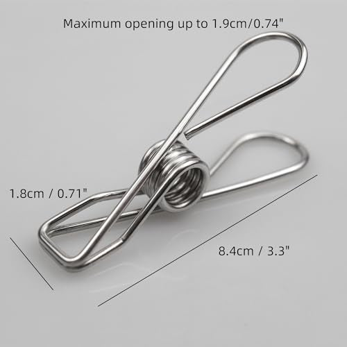 14 PCS Stainless Steel Large Clothespin High Elasticity Strength Clothes Pins Multipurpose Metal Wire Chip Clips 3.3 Inch for Snack Bag Food Packages Office Home Outdoor Photo - size: 3.3 Inch (8.4x1.8cm)-Silver-14 PCS