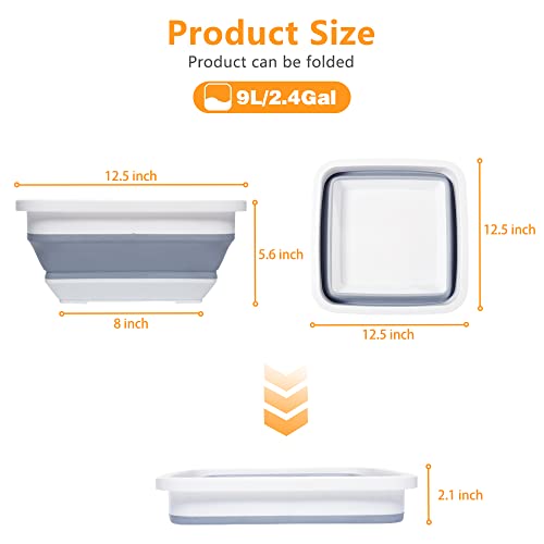 Goderewild Collapsible Dish Basin, 9L (2.4 Gal) Foldable Sink Tub, Gray - color: Gray