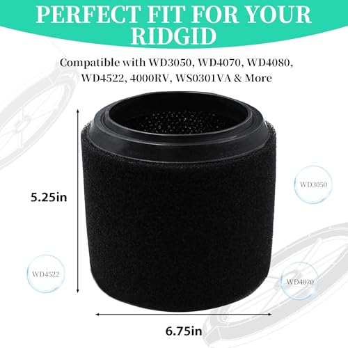 2 Pack VF3700 Filter Compatible with Ridged/Workshop Shop Vacuum 3/4/4.5Gallon shop vac wet, Wet Application Foam Filter Fit WS0301VA WS0400DE WS14045 - size: 2x VF3700