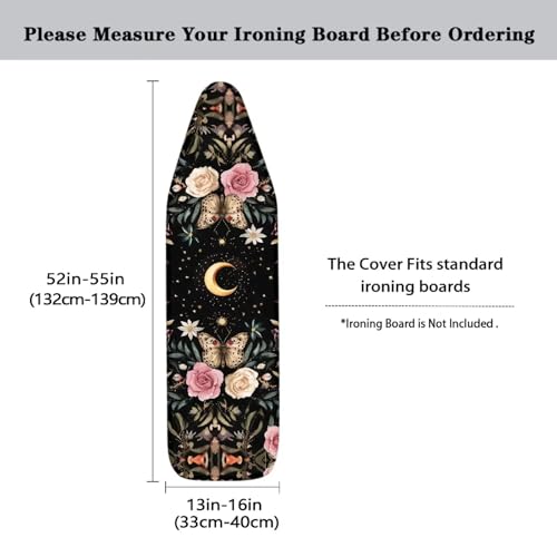 Butterfly Rose Ironing Board Cover Dust Covers Standard Ironing Board Full Size with Elastic Edge and Hook and Loop Fasteners Stain Resistant Cover for Ironing Board - color: Butterfly Rose