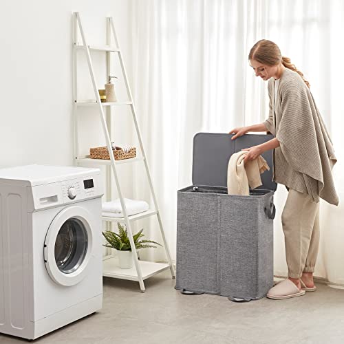 Lifewit Double Laundry Hamper with Lid, Removable Laundry Bags, Gray - color: Gray, size: 136L