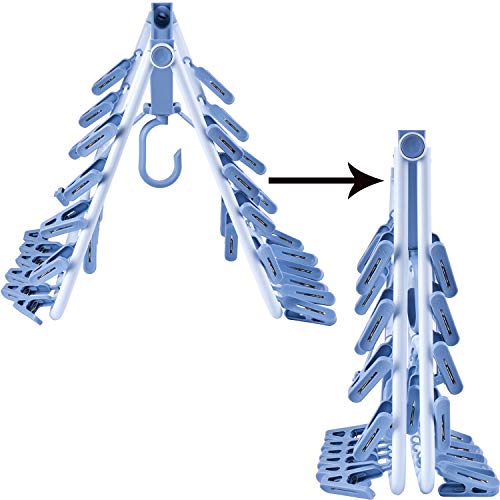 Foshine Foldable Clip Hangers Plastic Blue with 32Pcs Drying Clips - color: Blue