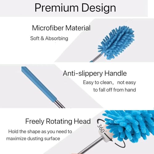 Microfiber Duster for Cleaning,6 Pcs Hand Washable Dusters with 11" to 29.5" Reachable Pole,Small Dusters for Cleaning Office Car Computer Furniture Sofa Ceiling Fan (Blue) - color: Blue