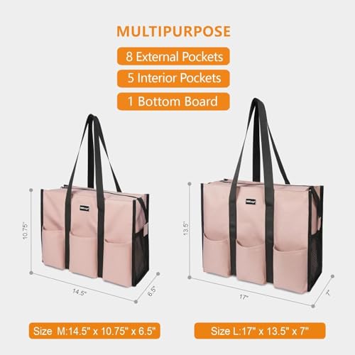 TOPDesign Utility Water Resistant Tote Bag with 13 Pockets, Zipper Closure - color: Pink, size: Large