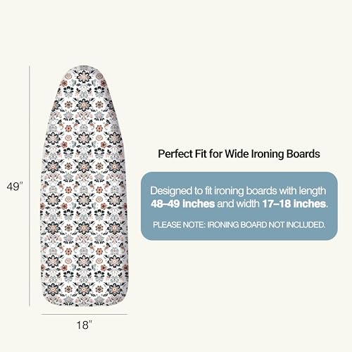 UniSimp Ironing Board Cover and Pad 18"x49" Extra Thick Natural Cotton,Scorch and Stain Resistant Iron Board Cover,Wide Ironing Board Cover with Fasteners Heavy Duty Heatproof Elastic Edge Floral - color: Floral, size: 18" x 49"