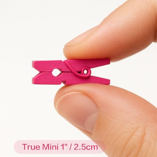 LWR CRAFTS Wooden Mini Clothespins 100 Per Pack 1" 2.5cm (Hot Pink) - color: Hot Pink