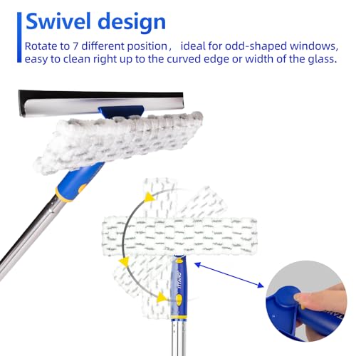 86.6" Window Squeegee Cleaner,2 in 1 Window Cleaning Tool Kit,Shower Squeegee with Extension Pole,Glass Cleaning Tools for Shower Glass,Indoor/Outdoor High Window Cleaning-Two Pads - size: 86.6"