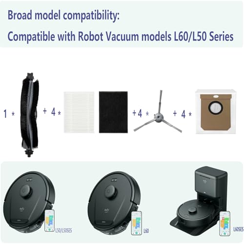 Replacement parts for Eufy L60/ L60 SES/ L50/ L50 SES vacuum clean robot accessories,1 Roller Brush,4 Filters &Foam Filters,4Side Brush,4dust bag